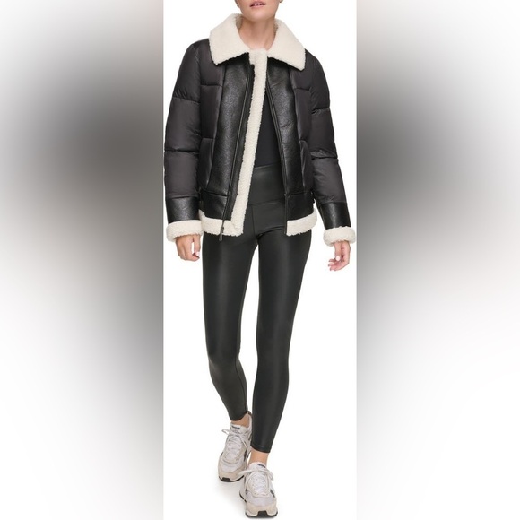 NEW Ciré Faux Shearling Puffer Jacket in Black & Cream, Size Medium - Picture 2 of 16